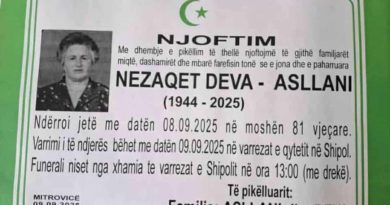 Lajm i hidhur: Ndahet nga jeta ish-mësuesja nga Mitrovica, Nezaqet Deva Asllani