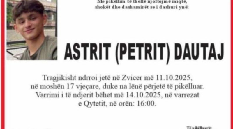 Vdiq tragjikisht në Zvicër, sot varroset 17-vjeçari në Pejë